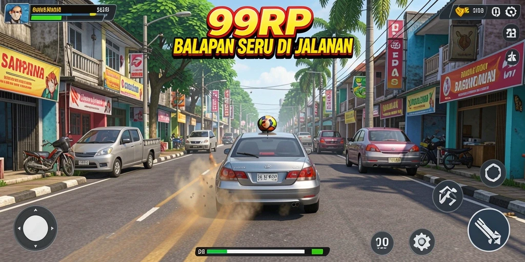 Tampilan gameplay seru dalam balapan di 99RP.