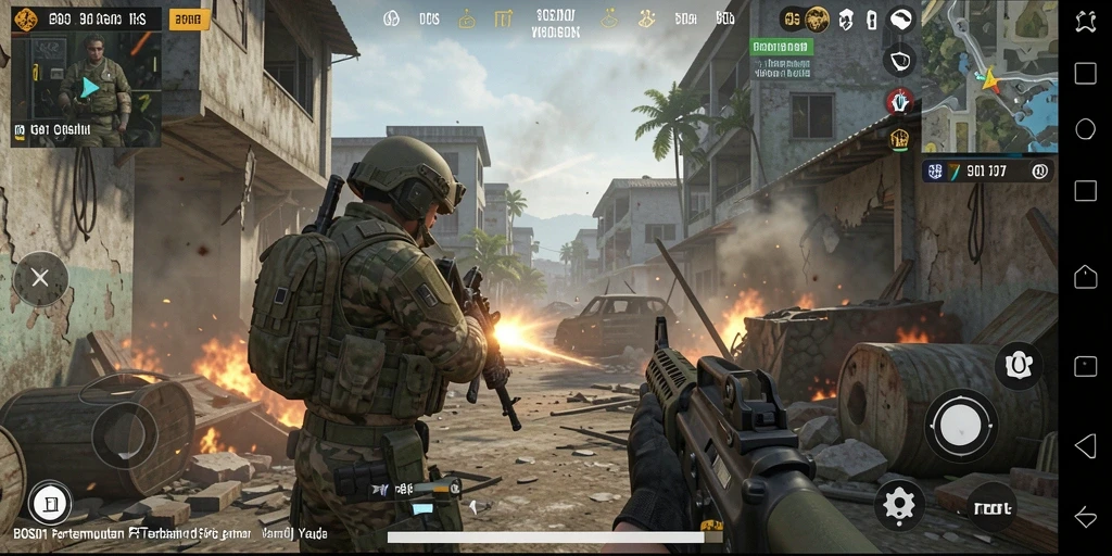Screenshot utama BOS01 menunjukkan adegan pertempuran FPS yang mendebarkan.