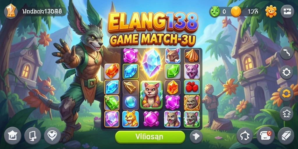 Tampilan gameplay seru dalam permainan Match-3 ELANG138.