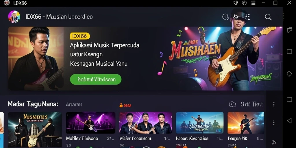 Tampilan gameplay yang menarik dari aplikasi IDX66 dengan berbagai genre musik.