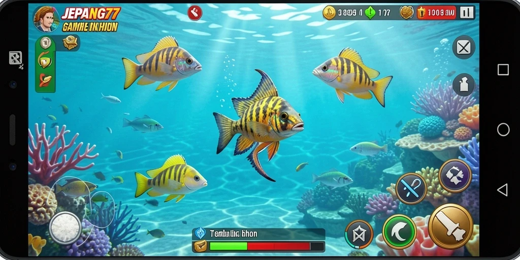 Screenshot gameplay JEPANG77 menampilkan aksi menembak ikan yang seru.