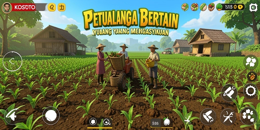Screenshot gameplay KOSTOTO menampilkan petualangan bertani yang menarik.