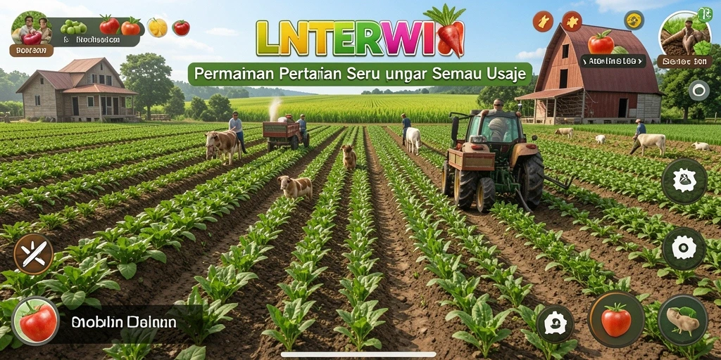 Tampilan gameplay LNTERWIN dengan aktivitas pertanian yang menarik.