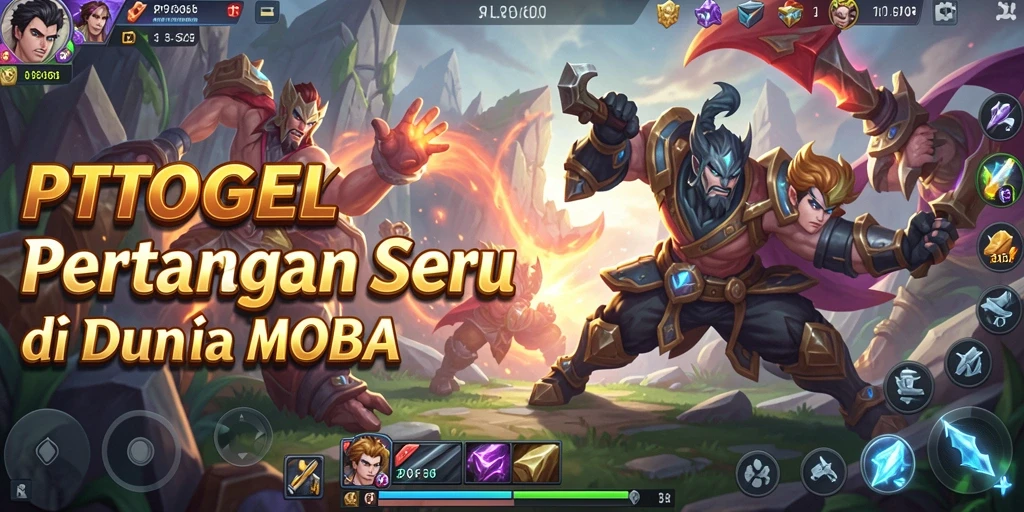 Tampilan gameplay seru PTTOGEL dengan pertempuran epik antar karakter.