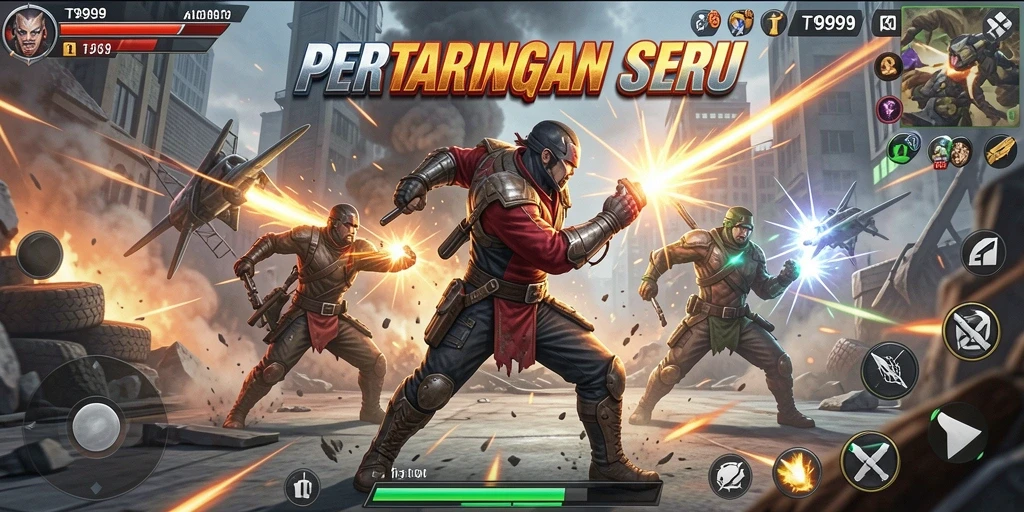 Tampilan gameplay mendebarkan T9999 dengan aksi seru.